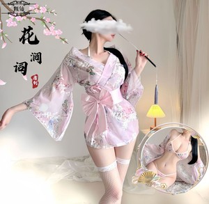 三点式绣花床上情趣内衣日系开衫秋冬和服雪纺女士女套装性感睡衣