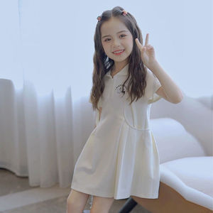 女童连衣裙夏季2024新款韩版儿童Polo裙子女孩洋气短袖连帽卫衣裙