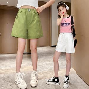 巴拉巴柆女童短裤夏季薄款外穿7大童10岁女孩6白色9夏装儿童裤子8