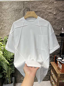 2024立体剪裁圆领短袖T恤男士青年韩式设计纯色百搭宽松休闲上衣