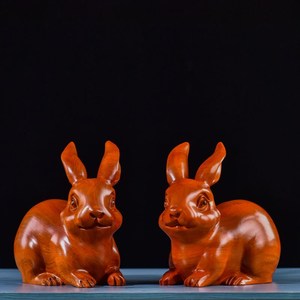 花梨木雕兔子摆件家居实木质生肖兔客厅招财风水兔装饰红木工艺品