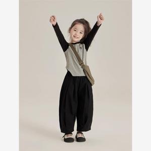 韩范2024春季新款韩版修身儿童上衣女童洋气百搭潮款纯棉两件套装