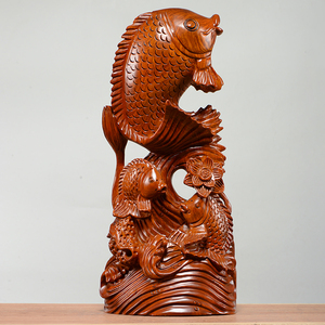 黄花梨实木雕刻年年有余鱼摆件木头家居客厅摆红木工艺品开业礼品