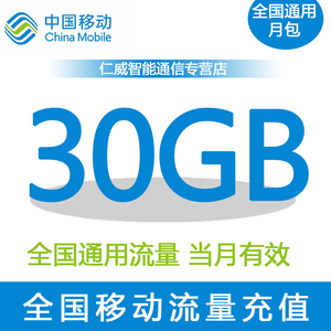 陕西移动流量充值30G 全国3G/4G/5G通用手机上网流量 当月有效RW