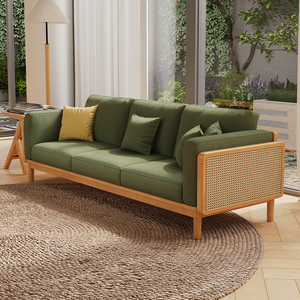 藤编全实木沙发组合全套家用客厅小户型日式原木复古藤编木制沙发