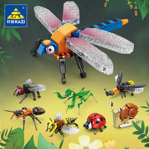 昆虫积木拼装玩具系列拼插动物男孩子益智礼物蜻蜓模型螳螂蜜蜂