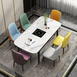 岩板餐桌椅组合家用小户型客厅火锅带电磁炉伸缩长方形吃饭餐桌