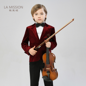 拉米颂流光溢彩红丝绒男童西服钢琴表演儿童西装小提琴表演礼服