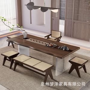 新中式实木大板茶桌全套佗寂风泡茶桌椅组合家用功夫茶台极简荼台