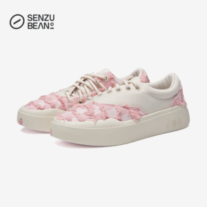 SENZU BEAN板鞋SZB休闲鞋系带粉色流苏格子耐磨防滑低帮平板鞋子