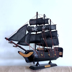 海盗木船船实木质帆船复古摆件礼品 黑珍珠号加勒比海盗船模型
