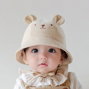 婴儿灯芯绒渔夫帽春秋遮阳可爱1一3岁婴幼儿童冬季男童女宝宝帽子