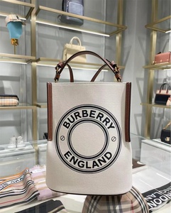 Burberry/巴宝莉帆布包佩格水桶包印花单肩斜挎包圆形徽标手提包