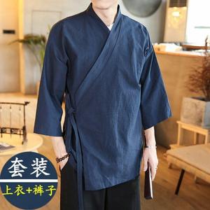 道士服装男汉服太白道袍道服长褂经衣得斜襟男装棉麻对襟上衣豪罗