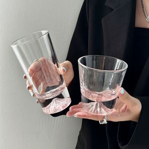 代购gp家用粉色富士山杯威士忌杯小众设计大容量水杯洋酒杯玻璃杯