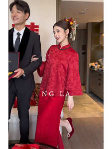 新娘订婚结婚敬酒服礼服高级感新中式国风红色加绒上衣套装裙女装