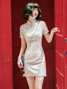 白色旗袍2023新款夏季年轻款少女改良新中式小个子连衣裙蕾丝短款