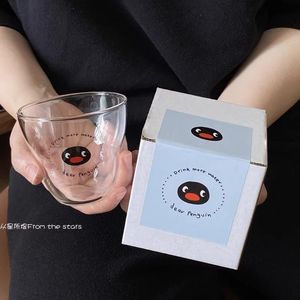 可爱卡通袋鼠企鹅加厚玻璃杯ins日式透明印花葫芦造型喝水杯子