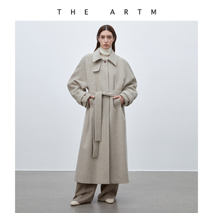 THE ARTM进口羊毛 直身插肩袖牛角扣双层领毛呢大衣女秋冬外套