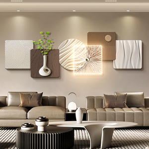 现代轻奢客厅装饰画高级感立体绿植壁灯画简约大气沙发背景墙挂画