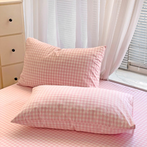 奶油风枕套一对装48cmX74cm粉色小格子卡通枕芯套2个装枕头内胆套