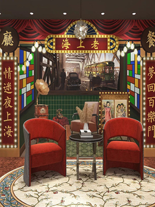 复古怀旧老上海百乐门舞台背景墙壁纸民国风打卡影楼拍照直播墙布