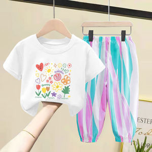 韩系女童套装夏季装新款洋气韩版儿童纯棉短袖T恤女宝宝时尚两件