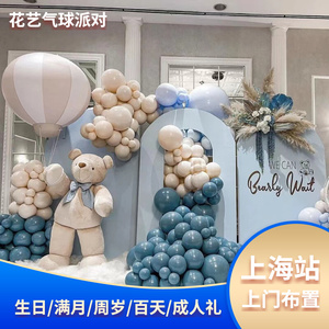 上海百日宴上门布置宝宝儿童男女孩周岁生日气球派对场景装饰背景