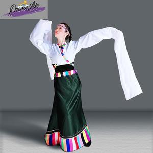 藏族水袖舞蹈服装上衣女古典舞练功服水秀袖子儿童演出服雪纺飘逸