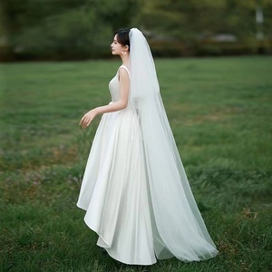 双层四层新娘拖地长头纱3米1.5米长白色超长拖尾主婚纱配饰带发梳