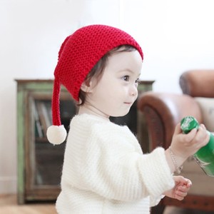婴儿儿童毛线圣诞帽糖果针织大球可爱保暖秋冬帽纯色精灵长尾巴帽