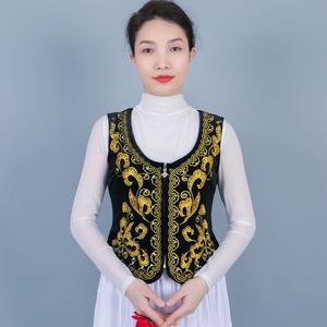新疆舞演出服金丝绒刺绣烫钻女士背心维吾尔族广场舞舞蹈短款马甲