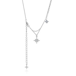 S925纯银双层满钻米字八芒星单钻项链韩国大东门创意小众设计颈链