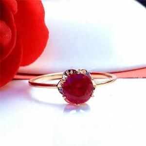 俄罗斯紫金戒指玫瑰金镶嵌花型锆石戒指女轻奢时尚百搭活口指环