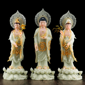 汉白玉西方三圣神像阿弥陀佛佛像大势至观音菩萨站像家用客厅供奉