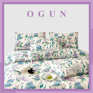 LIKOUS 法国新款全棉四件套复古风紫色时尚床单床笠被套床上用品