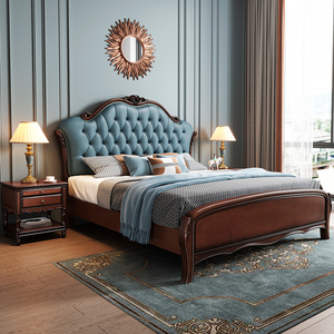 宜粹居美式轻奢实木床1.8米现代简约双人床2*2.2欧式储物主卧大床