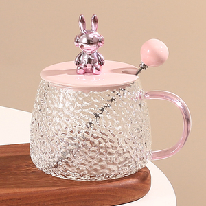 高颜值可爱小兔小熊玻璃杯子带盖带勺马克杯女生办公室水杯咖啡杯