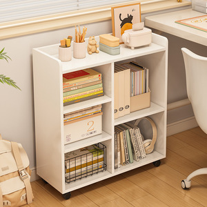 宿舍桌下小书架自由组合收纳柜实木可移动带轮办公室小推车置物架