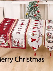 圣诞节桌布双层棉麻印花圣诞桌旗餐桌装饰用品居家装扮餐桌巾长条