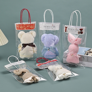 新款透明网红手提袋小熊毛巾礼品袋现货通版时尚鲜花包装25个包邮