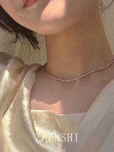 珍氏珠宝天然淡水米粒形珍珠项链女 S925纯银轻奢小众锁骨链颈链