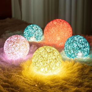 藤球灯卧室柔光浪漫治愈床头氛围藤球小夜灯可调光小台灯塑料藤灯