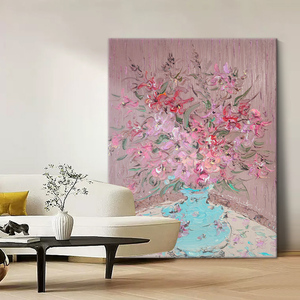 抽象花卉手绘油画芭比粉波洛克风装饰画客厅玄关刀画立体肌理挂画