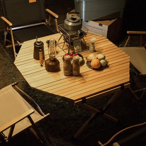 八角蛋卷桌榉木野营野餐烧烤野外折叠桌子车载便携式户外露营桌椅