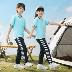 儿童短袖校服套装小学生蓝绿白色短袖班服幼儿园夏季Polo衫园服