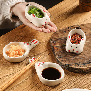 日式可爱兔子陶瓷味碟子筷子架网红超萌家用创意醋碟酱油碟清仓
