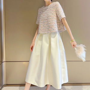 蜜淑恋高级感奶系穿搭夏天套装独特法式设计感不规则短袖女半身裙