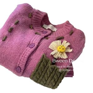 韩范女童毛衣开衫外套24秋季韩版童装洋气温柔紫色针织衫时髦舒适
