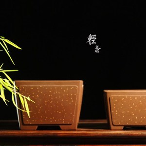 轻奢奎朱明伟盆g四方 面铺砂正一颗印 全手工紫砂花  虎耳 松柏i.